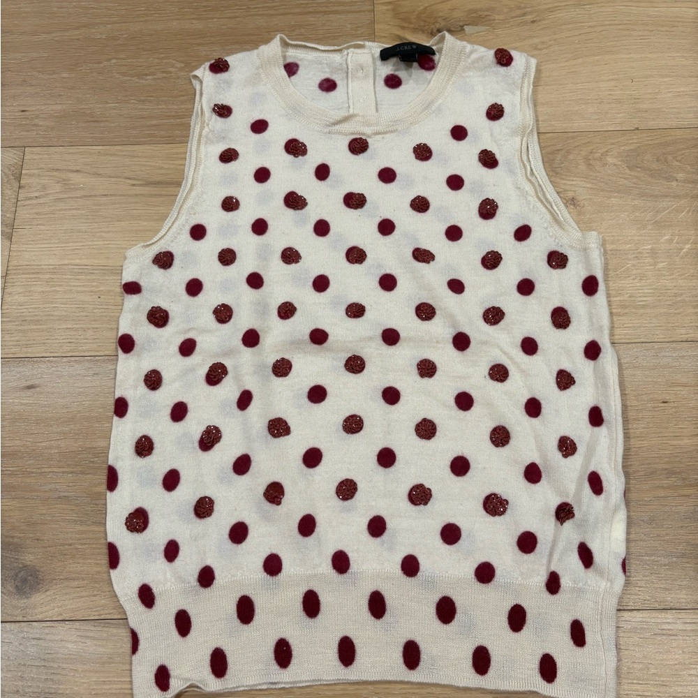 J-Crew Cream Sleeveless Top with Red Polka Dots